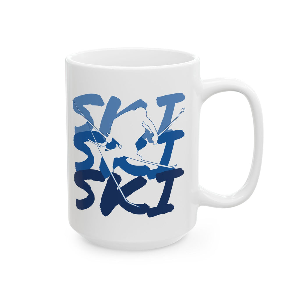 Ski Ski Ski Blue Abstract Typography Ceramic Mug