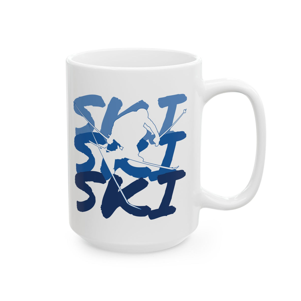 Ski Ski Ski Blue Abstract Typography Ceramic Mug