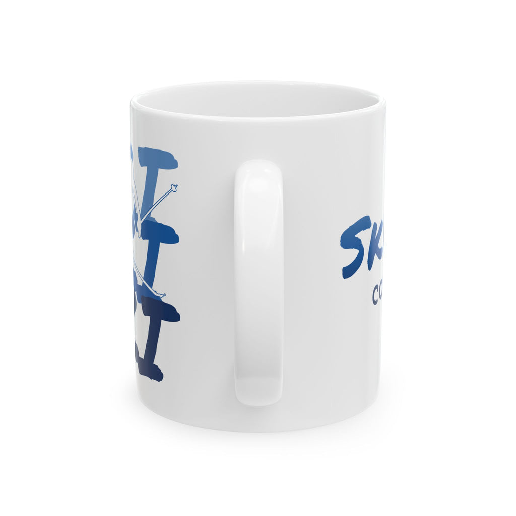Ski Ski Ski Blue Abstract Typography Ceramic Mug