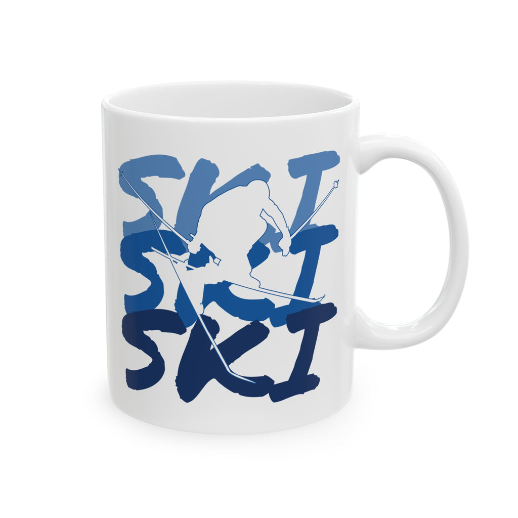Ski Ski Ski Blue Abstract Typography Ceramic Mug