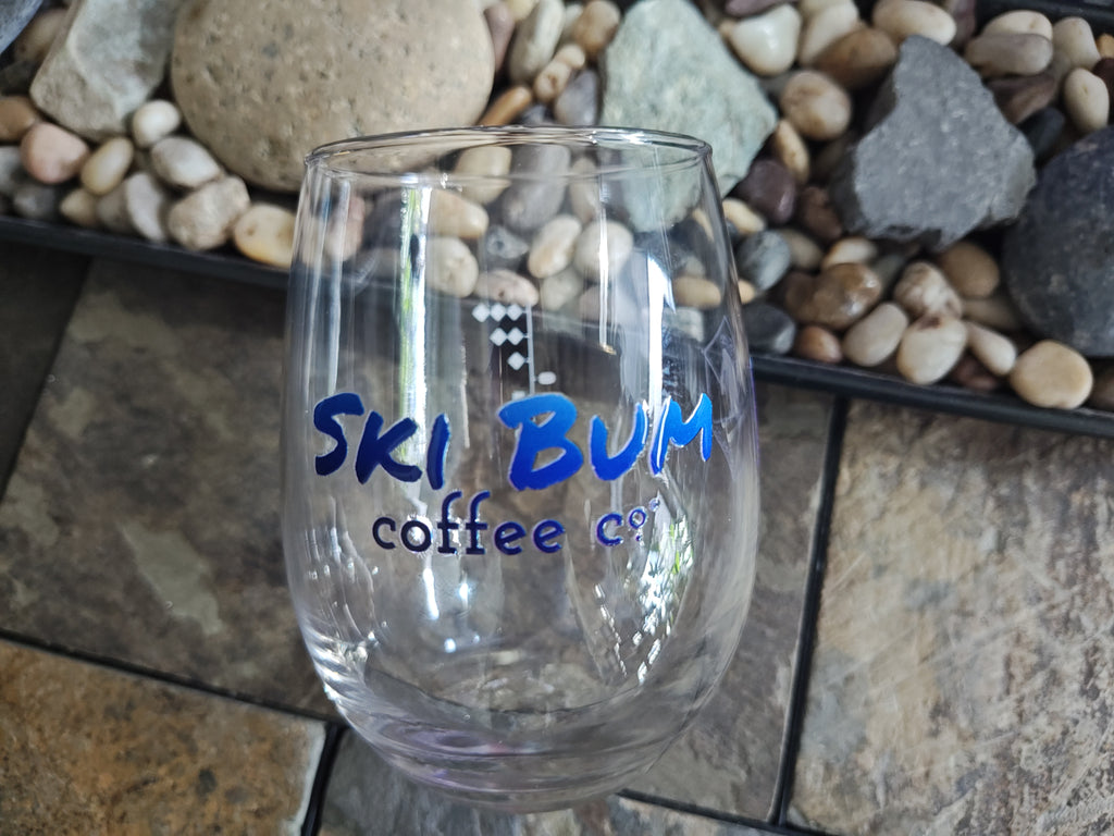 Ski Bum Coffee Co - Stemless wine glass