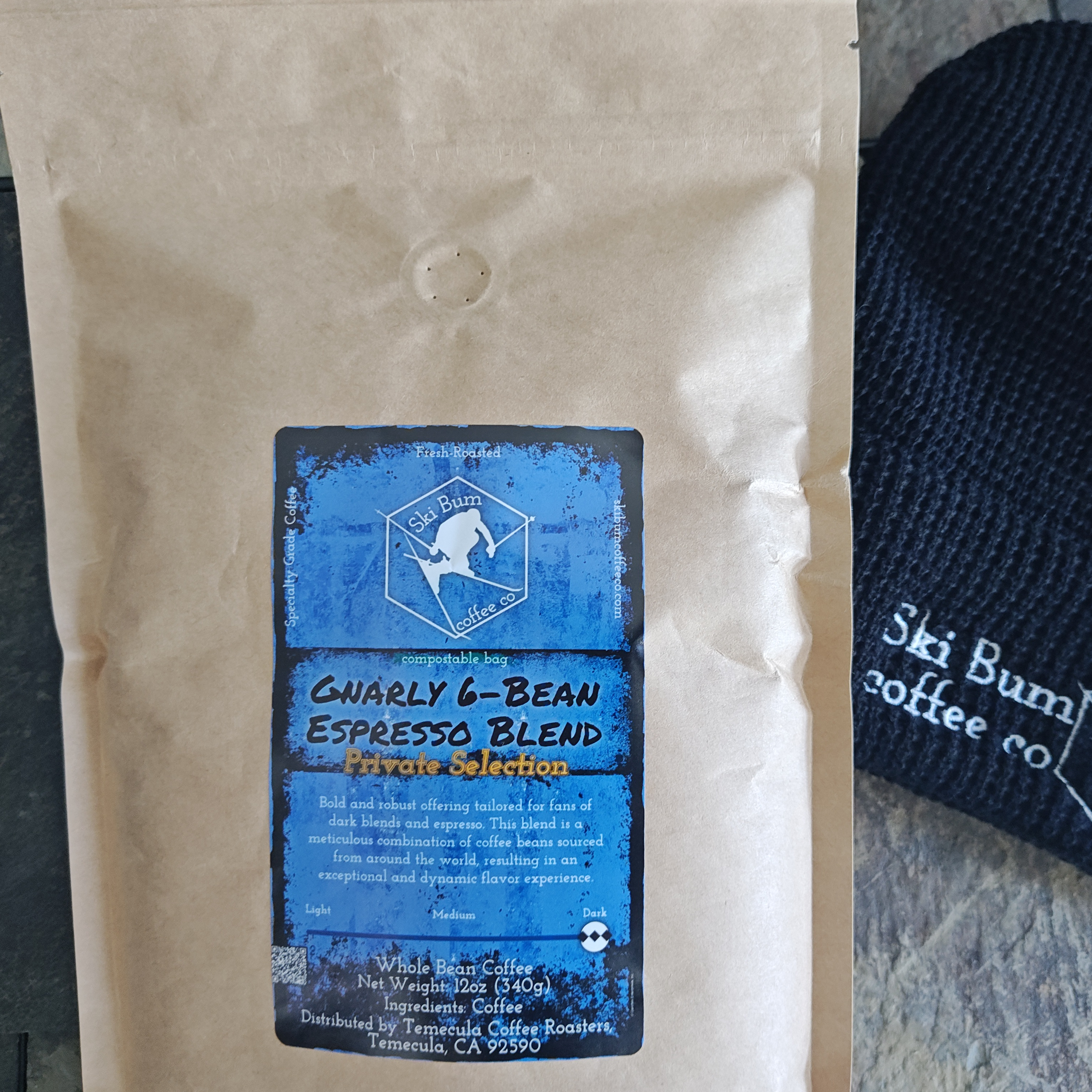 Gnarly 6-Bean Espresso Blend - Private Selection (shown in a Compostable Bag)