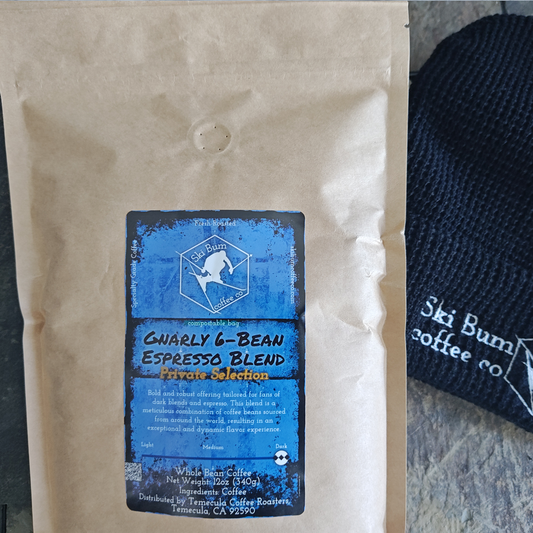 Gnarly 6-Bean Espresso Blend - Private Selection (shown in a Compostable Bag)