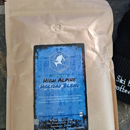 High Alpine Holiday Blend (shown in a compostable bag)